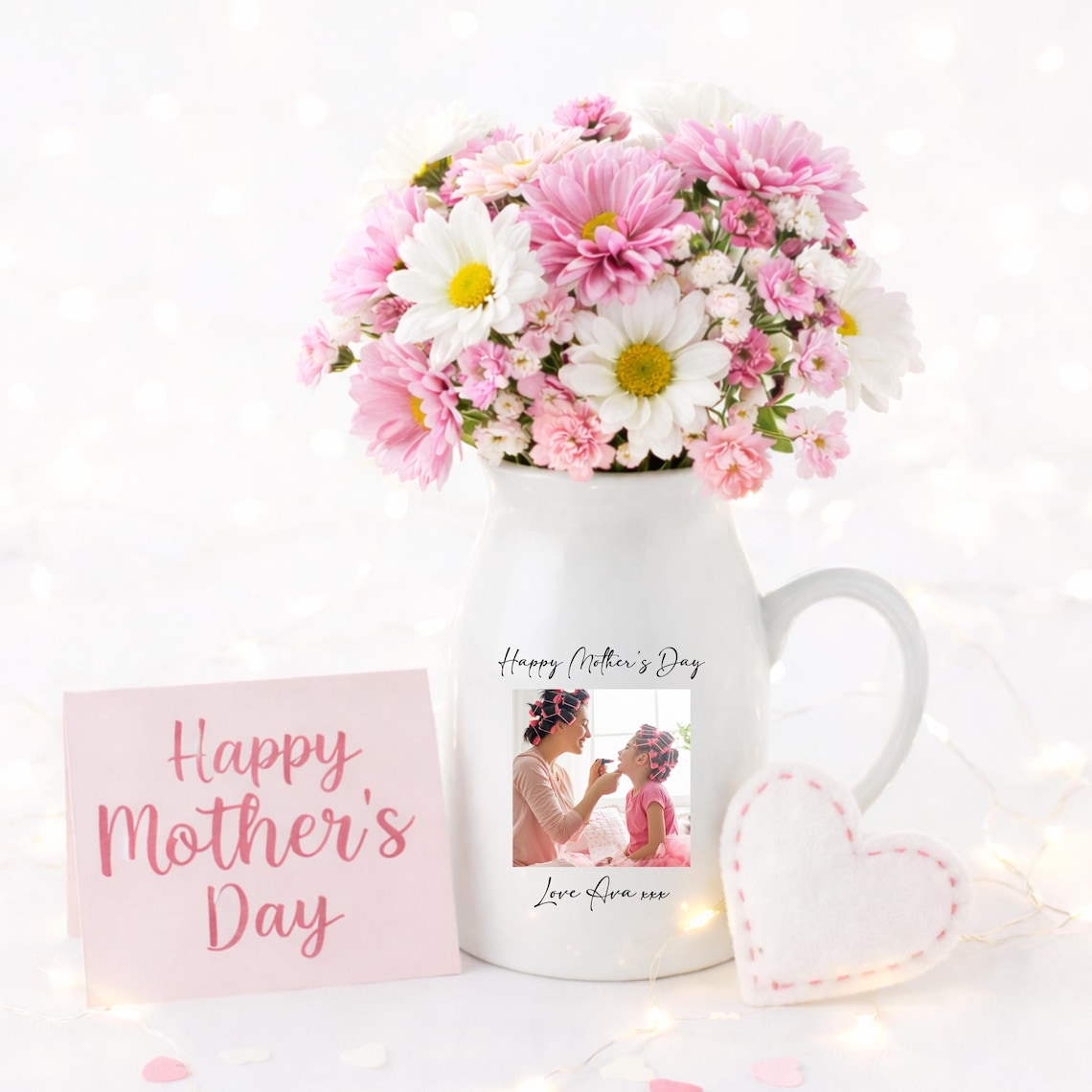 Personalized Mother’s Day Ceramic Pitcher Vase – Custom Photo & Message