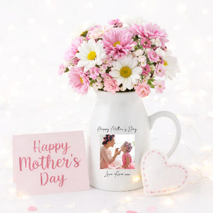 Personalized Mother’s Day Ceramic Pitcher Vase – Custom Photo & Message
