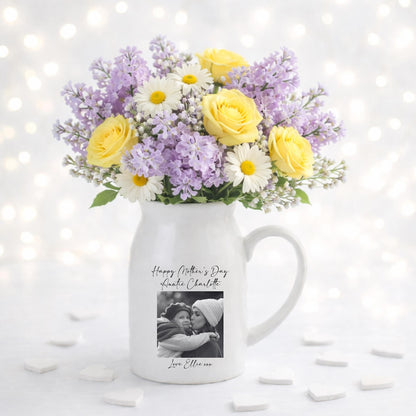 Personalized Mother’s Day Ceramic Pitcher Vase – Custom Photo & Message