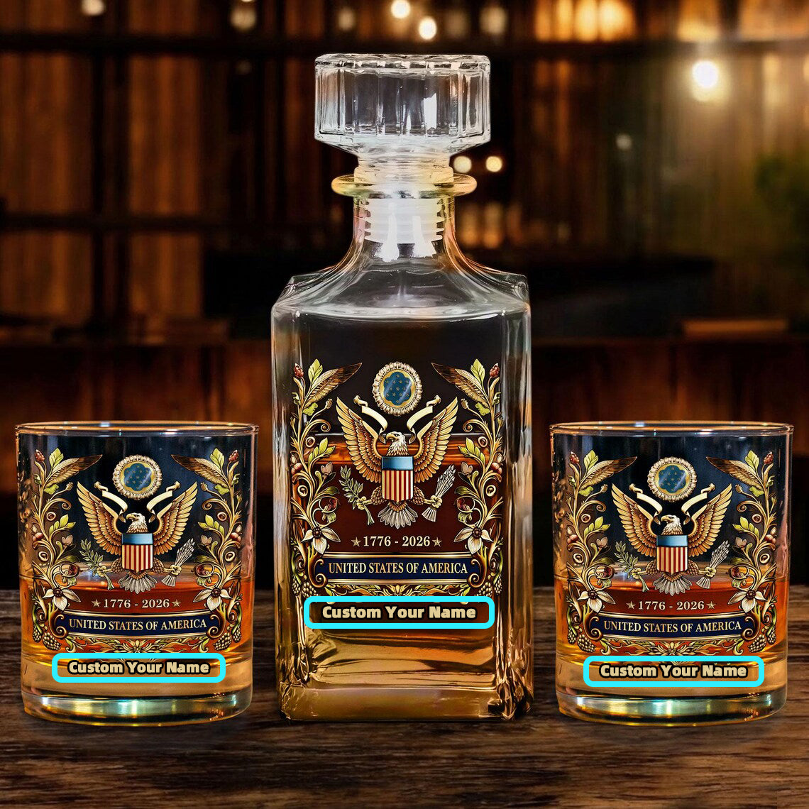 Personalized Eagle Decanter & Glass