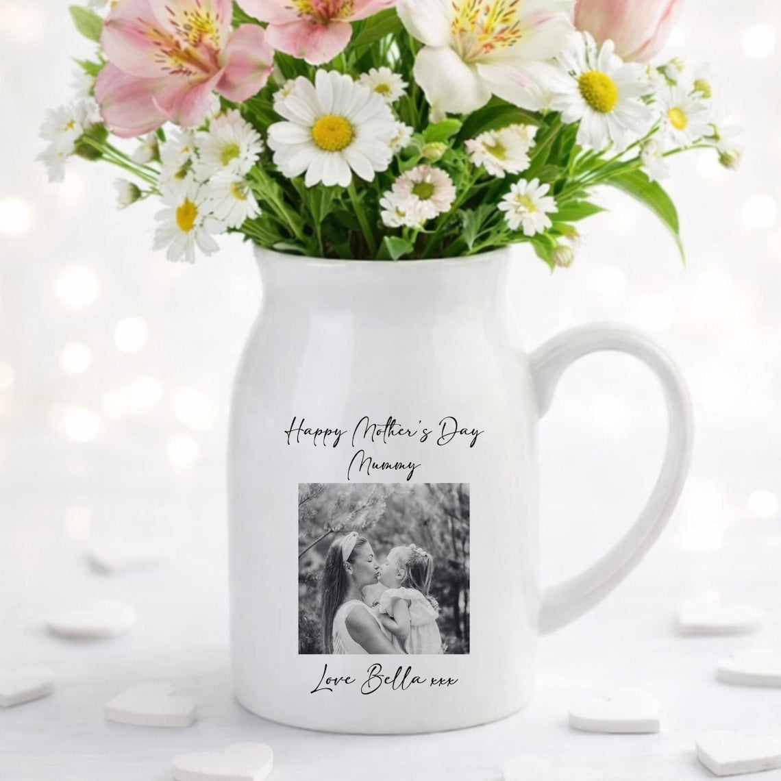 Personalized Mother’s Day Ceramic Pitcher Vase – Custom Photo & Message