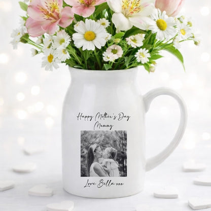 Personalized Mother’s Day Ceramic Pitcher Vase – Custom Photo & Message