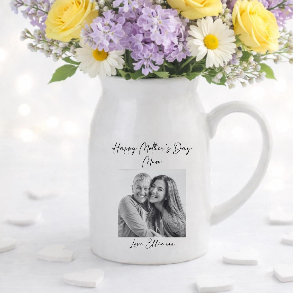 Personalized Mother’s Day Ceramic Pitcher Vase – Custom Photo & Message