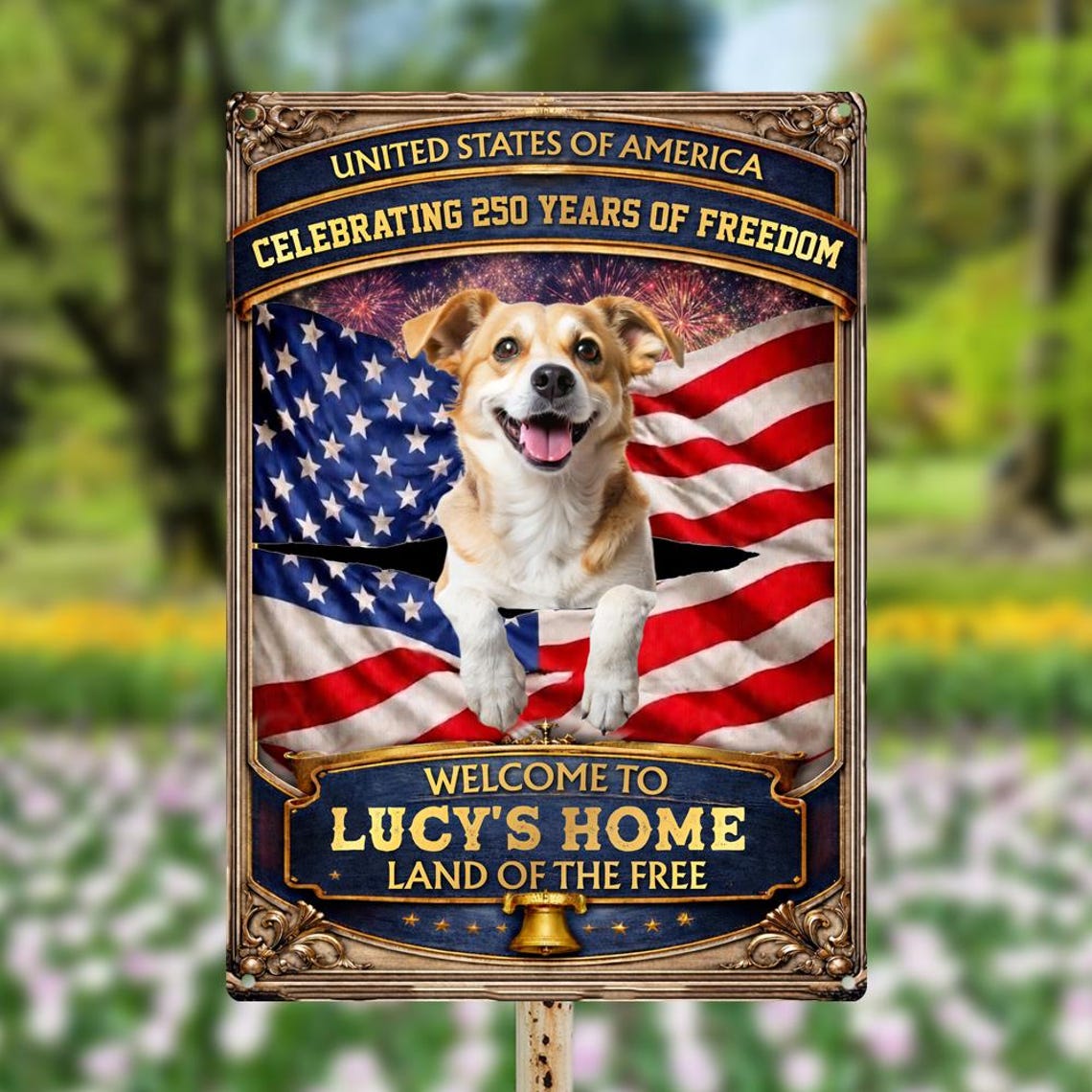 Personalized Patriotic Garden Metal Sign-Welcome to Proud American Pet Home
