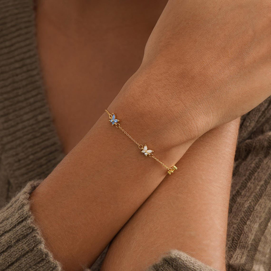 Custom Butterfly Birthstone Bracelet, Multi-Birthstone Bracelet