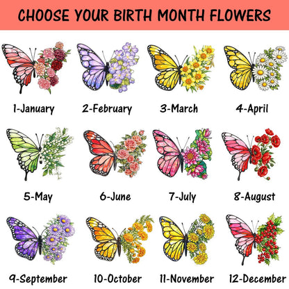 Custom Birth Flowers Suncatcher, Butterly Window Hanging, Birth Flower Gift