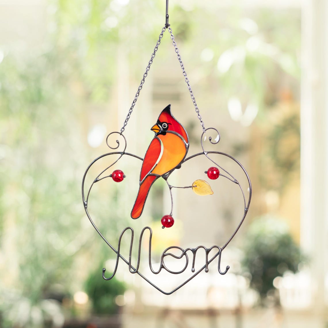 Cardinal Stained Glass Window Hanging