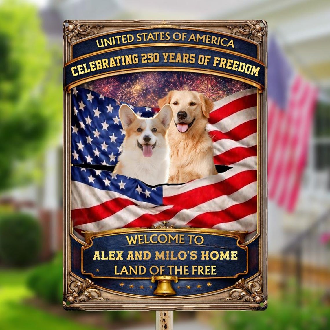 Personalized Patriotic Garden Metal Sign-Welcome to Proud American Pet Home