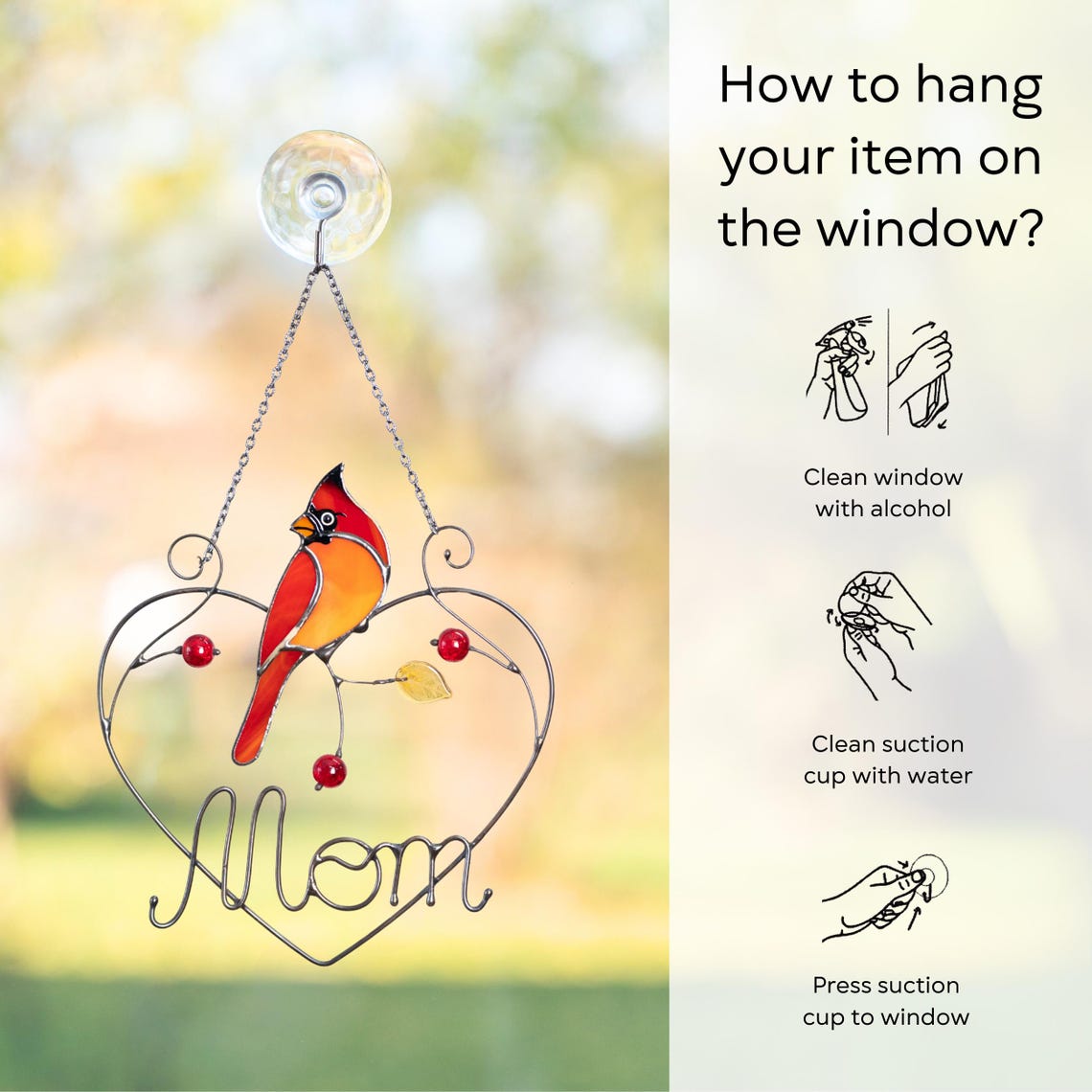 Cardinal Stained Glass Window Hanging