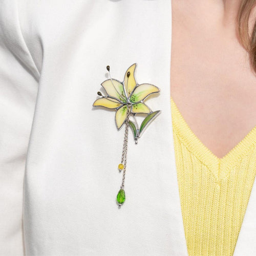 Lily jewelry stained glass brooch