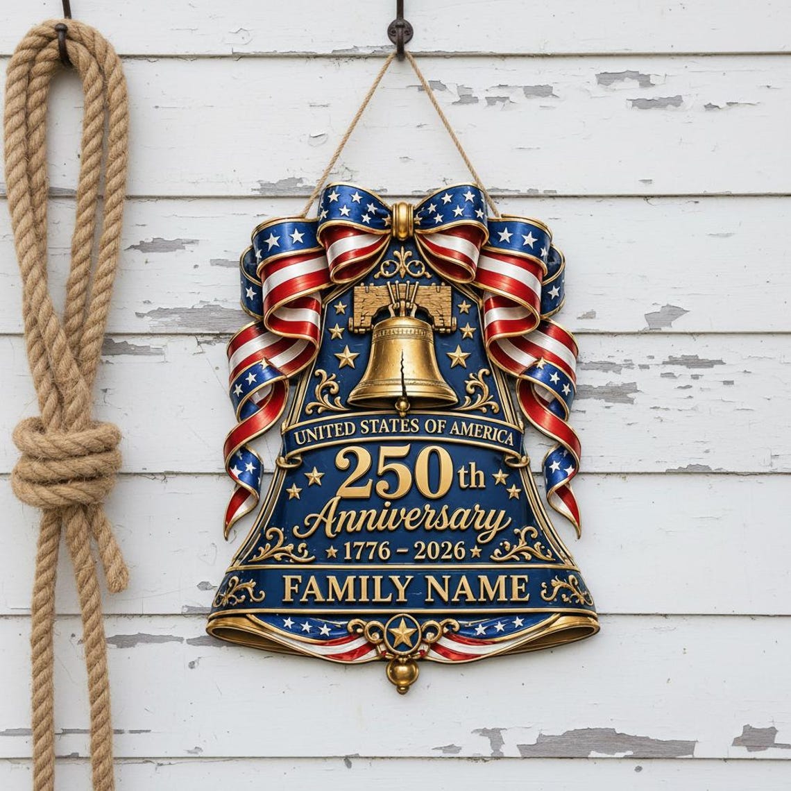 🔔 Personalized USA 250th Anniversary Liberty Bell Wooden Sign