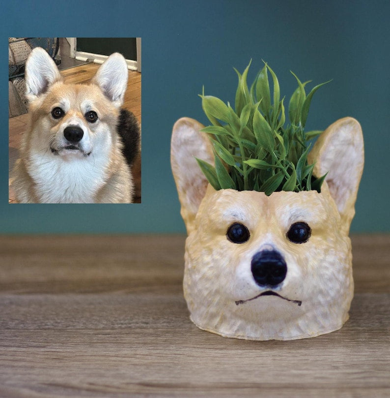 Custom Pet Head Planter-Personalized Pet Portrait Pot for Succulents & Indoor Plants, Pet Memorial Gift, Hand-Painted Decor