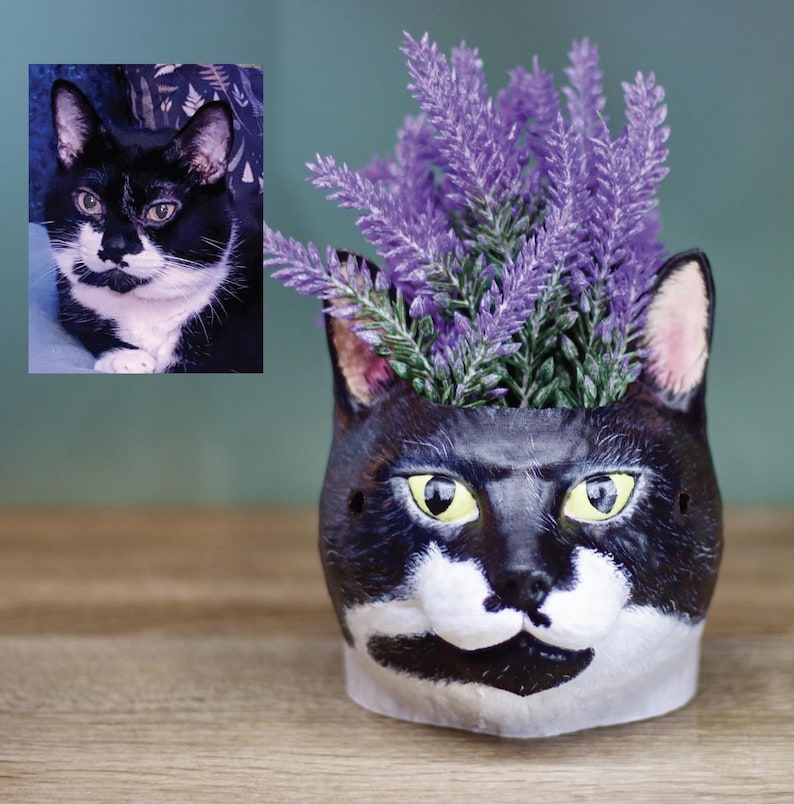 Custom Pet Head Planter-Personalized Pet Portrait Pot for Succulents & Indoor Plants, Pet Memorial Gift, Hand-Painted Decor