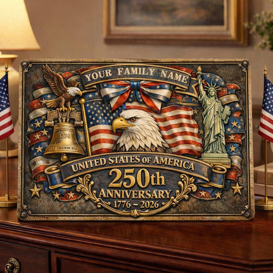 🎖️ Custom Patriotic Family Metal Sign – 250th Anniversary USA Decor
