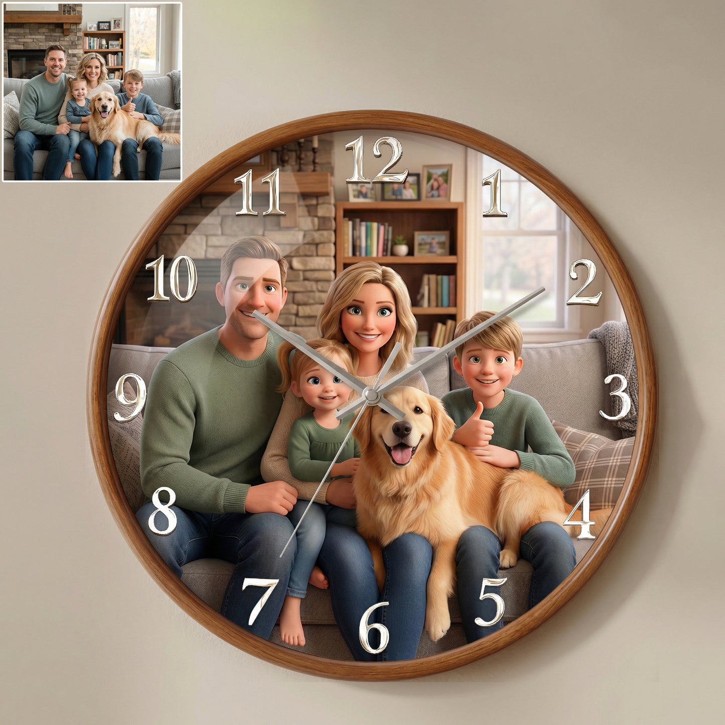 Pixar-Style Personalized Photo Clock - Gift For Family, Couple, Wife, Husband, Boyfriend, Girlfriend, Pet