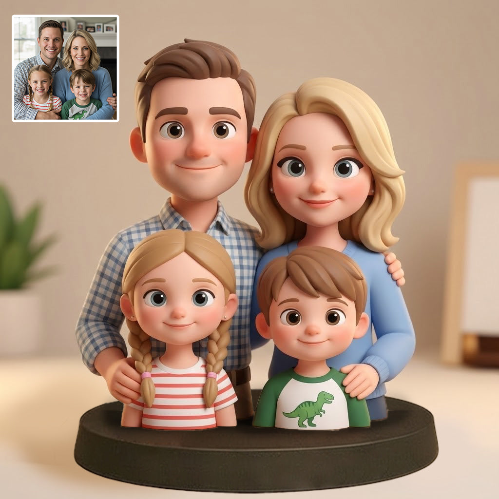 Cartoon-Style Personalized Photo Desk Decor - A Heartfelt Gift For The Whole Family