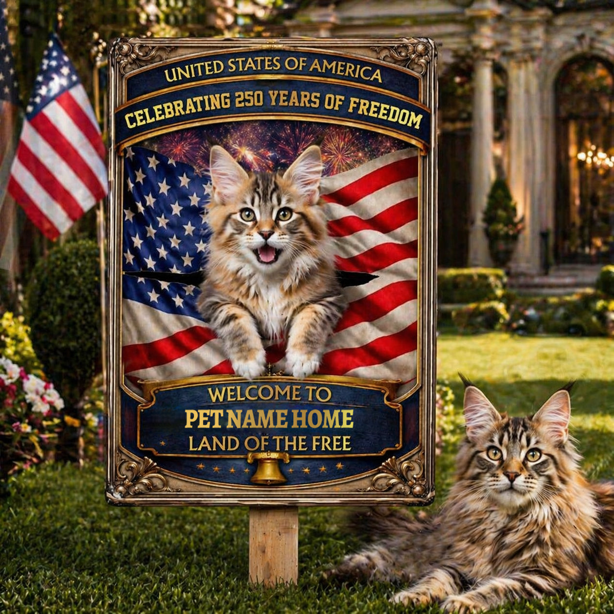 Personalized Patriotic Garden Metal Sign-Welcome to Proud American Pet Home