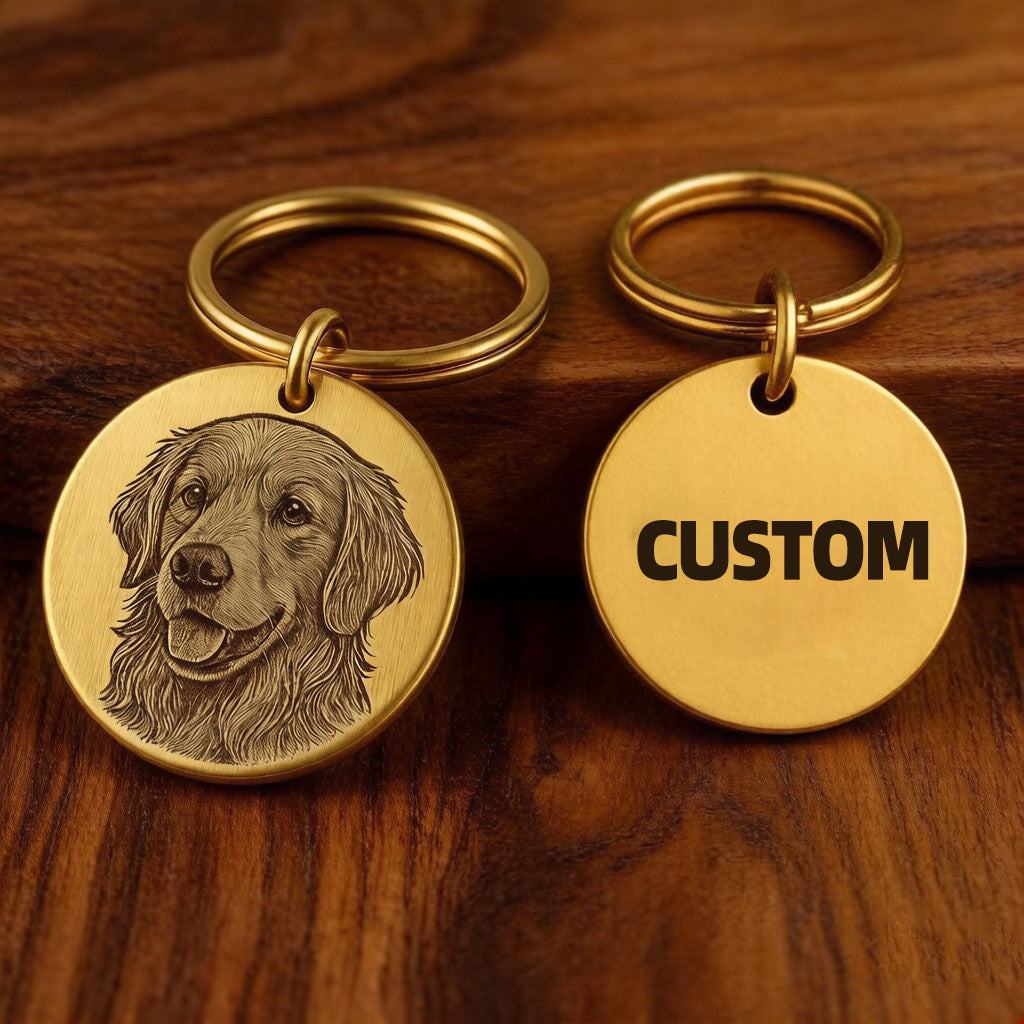 🔑Personalized Pet Photo Keychain – Custom Pet Portrait Engraved in Solid Brass