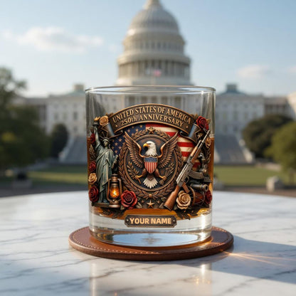 🥃 Personalized USA 250th Anniversary Whiskey Glass