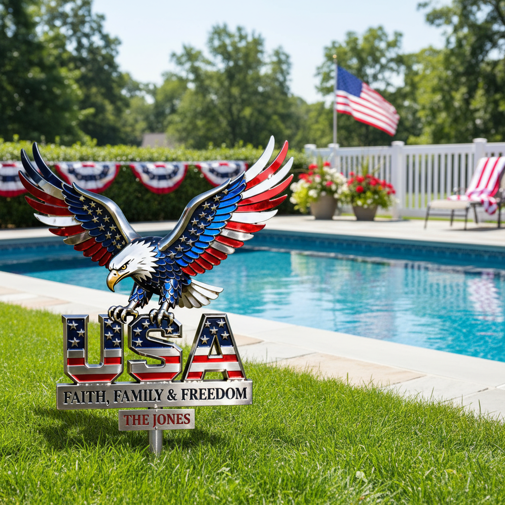 Personalized Patriotic Eagle Garden Stake