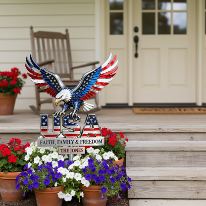 Personalized Patriotic Eagle Garden Stake