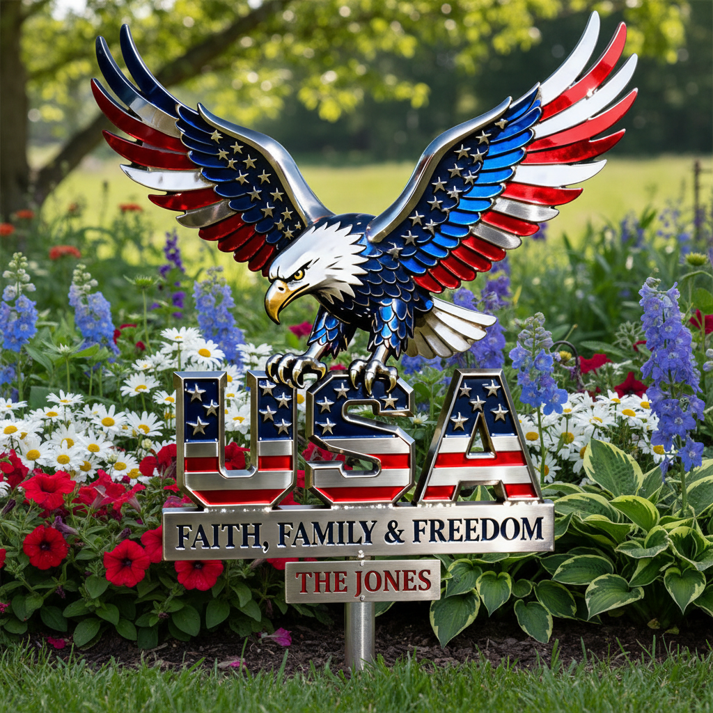Personalized Patriotic Eagle Garden Stake