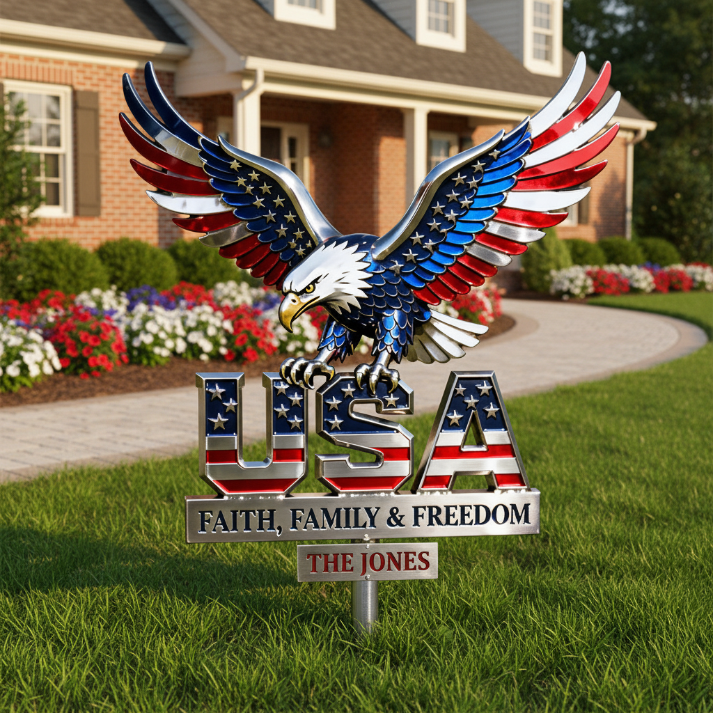 Personalized Patriotic Eagle Garden Stake