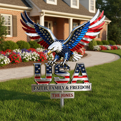 Personalized Patriotic Eagle Garden Stake