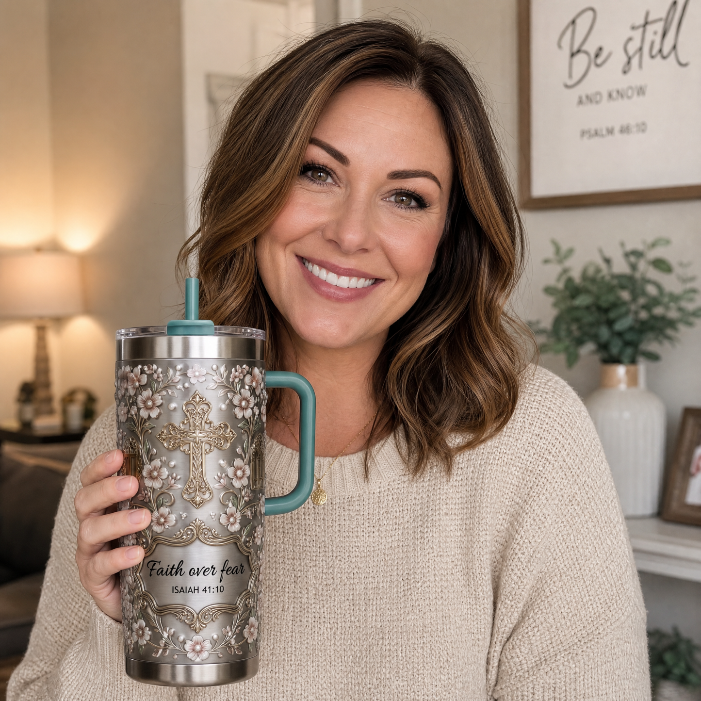 Faith Over Fear Tumbler-Inspired by Isaiah 41:10, Hope, Courage & Divine Strength