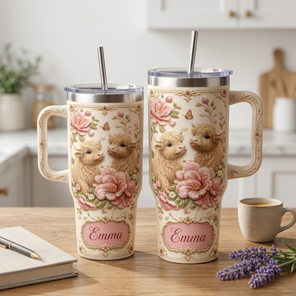 🐮🌸Personalized Highland Cow Tumbler Gift Set
