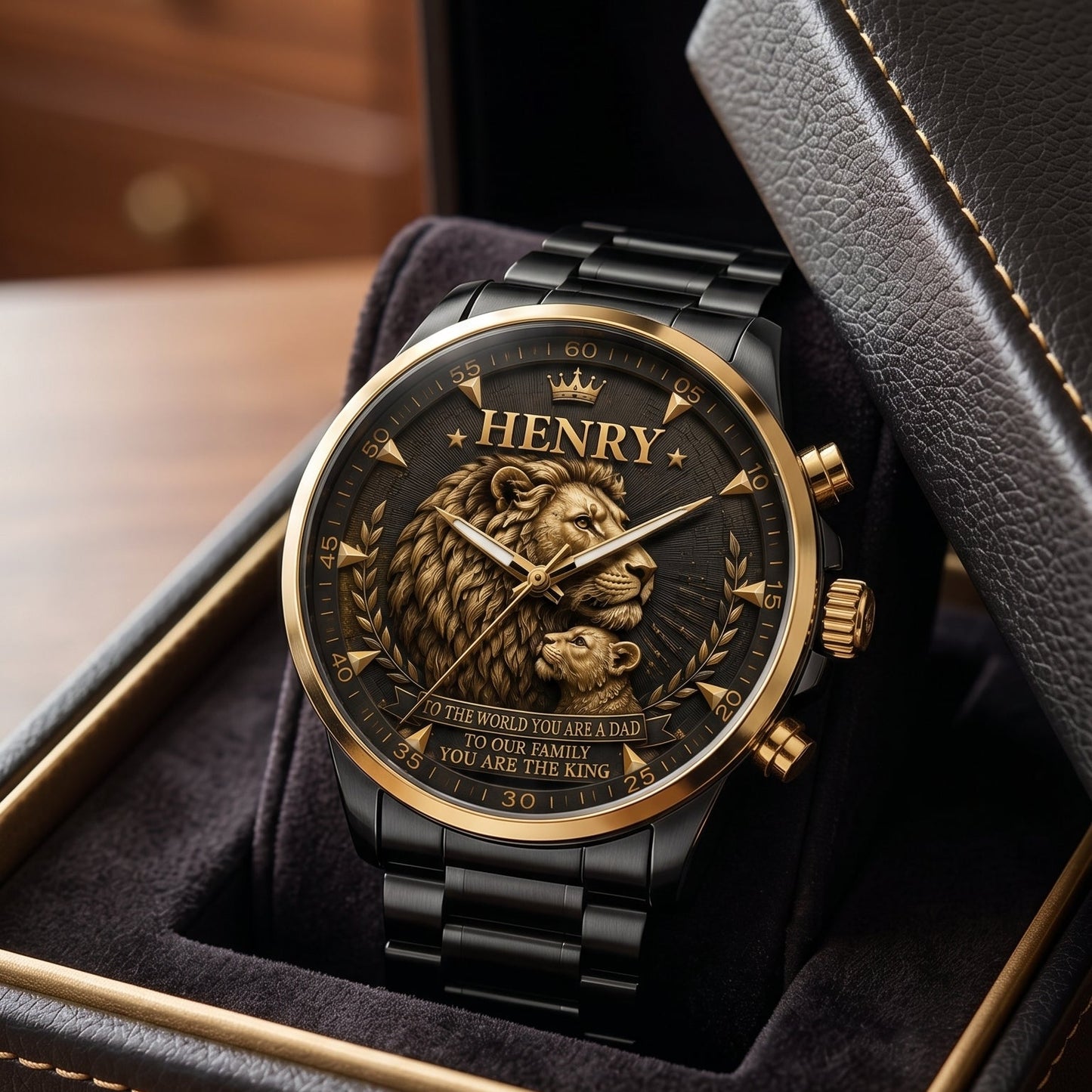 🦁 Personalized Lion King Father’s Day Watch | Customized Carving Name,Father's Day Gift,Gift For Grandpa