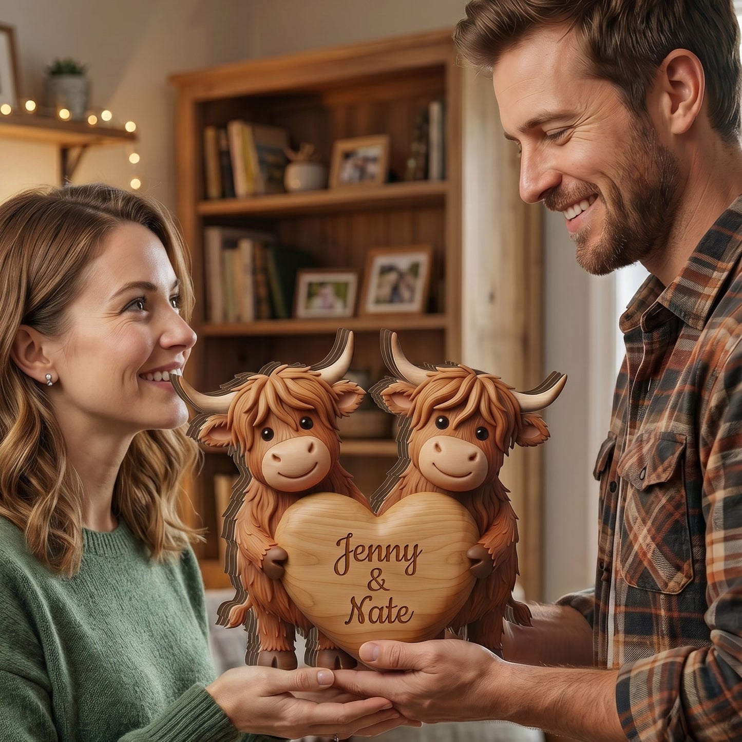 🐮 Personalized Highland Cow Couple Wooden Sign