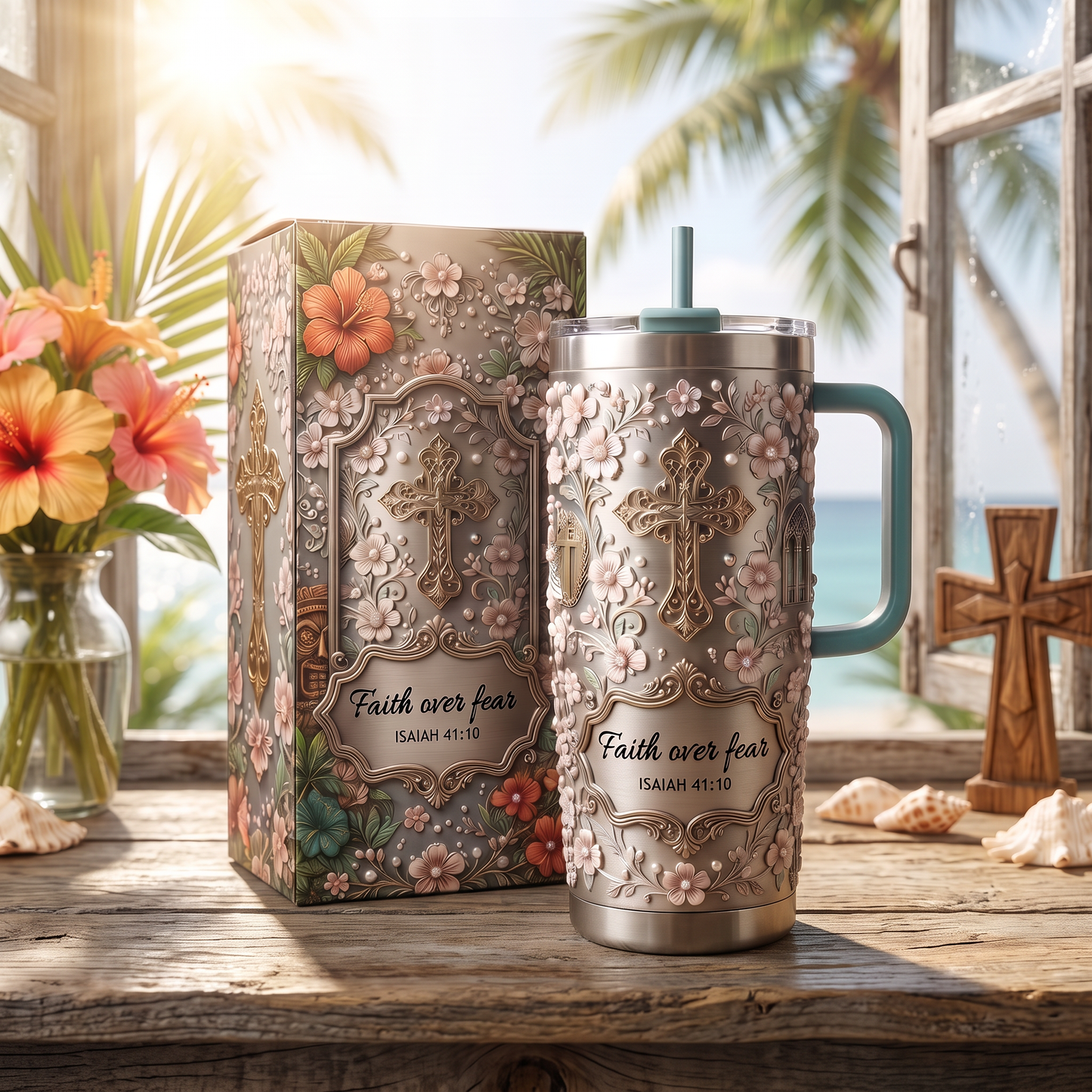 Faith Over Fear Tumbler-Inspired by Isaiah 41:10, Hope, Courage & Divine Strength