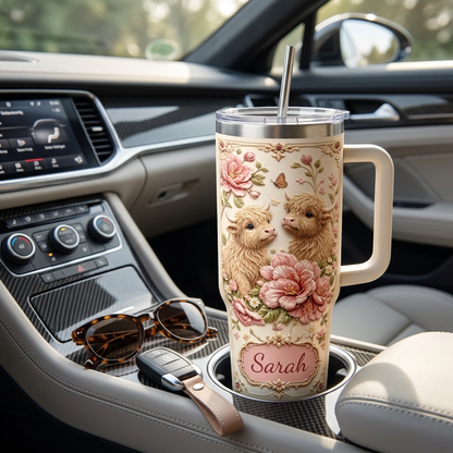 🐮🌸Personalized Highland Cow Tumbler Gift Set