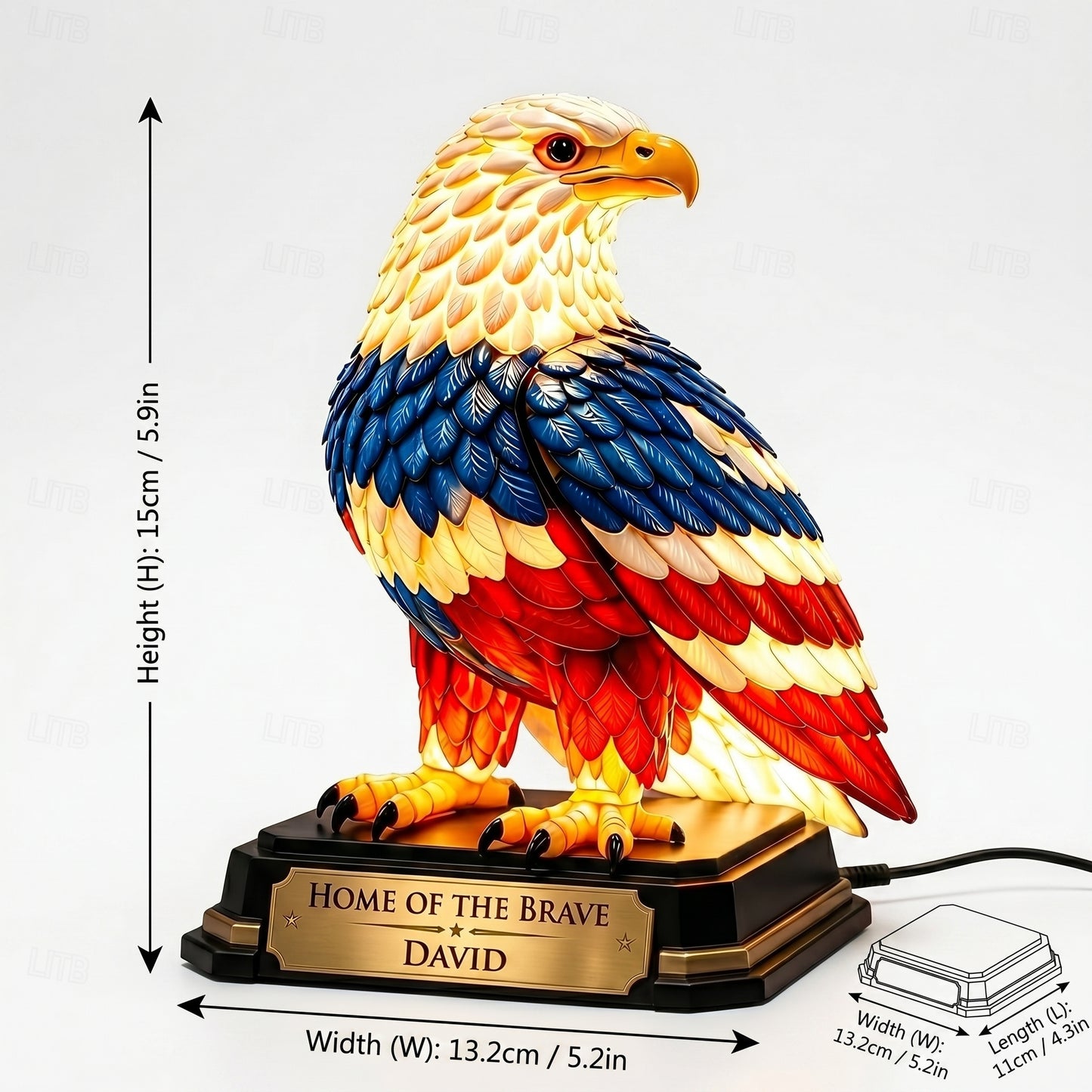 Personalized "Home of the Brave" Eagle Statue Night Light