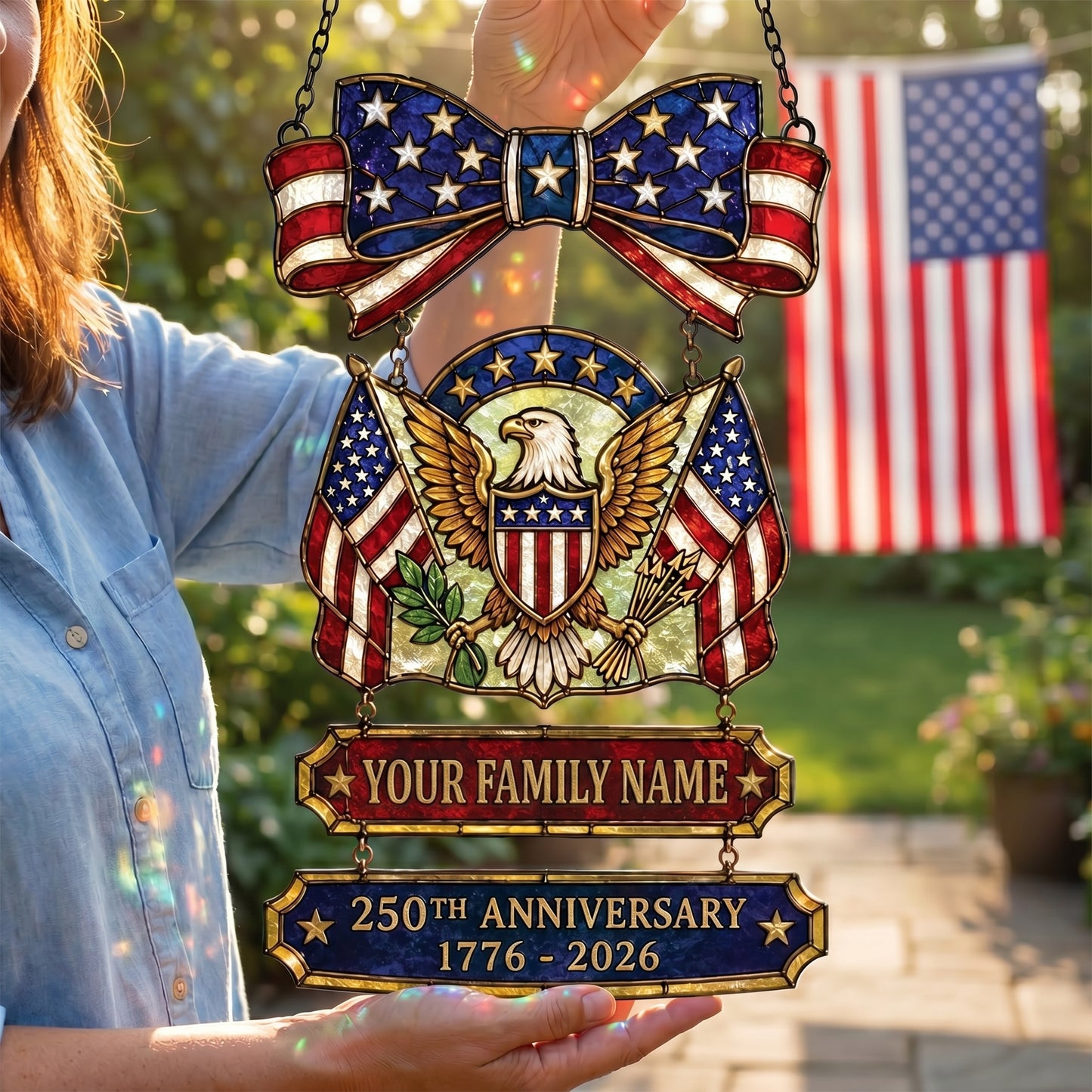 Personalized USA 250th Anniversary Stained Suncatcher